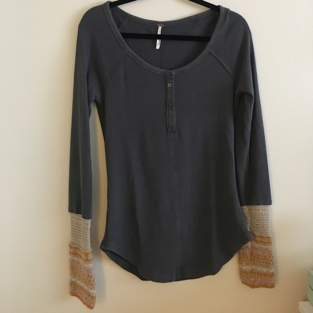 Free People Henley with crochet sleeves Size L